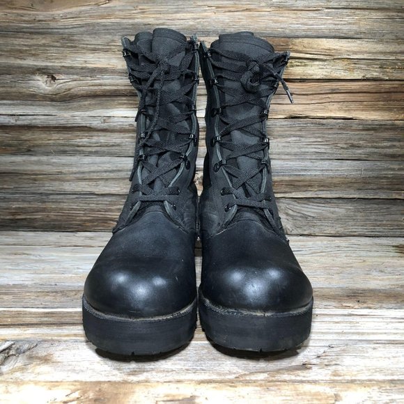 Vibram Black Leather Steel Toe Combat Work Boots - Picture 3 of 9